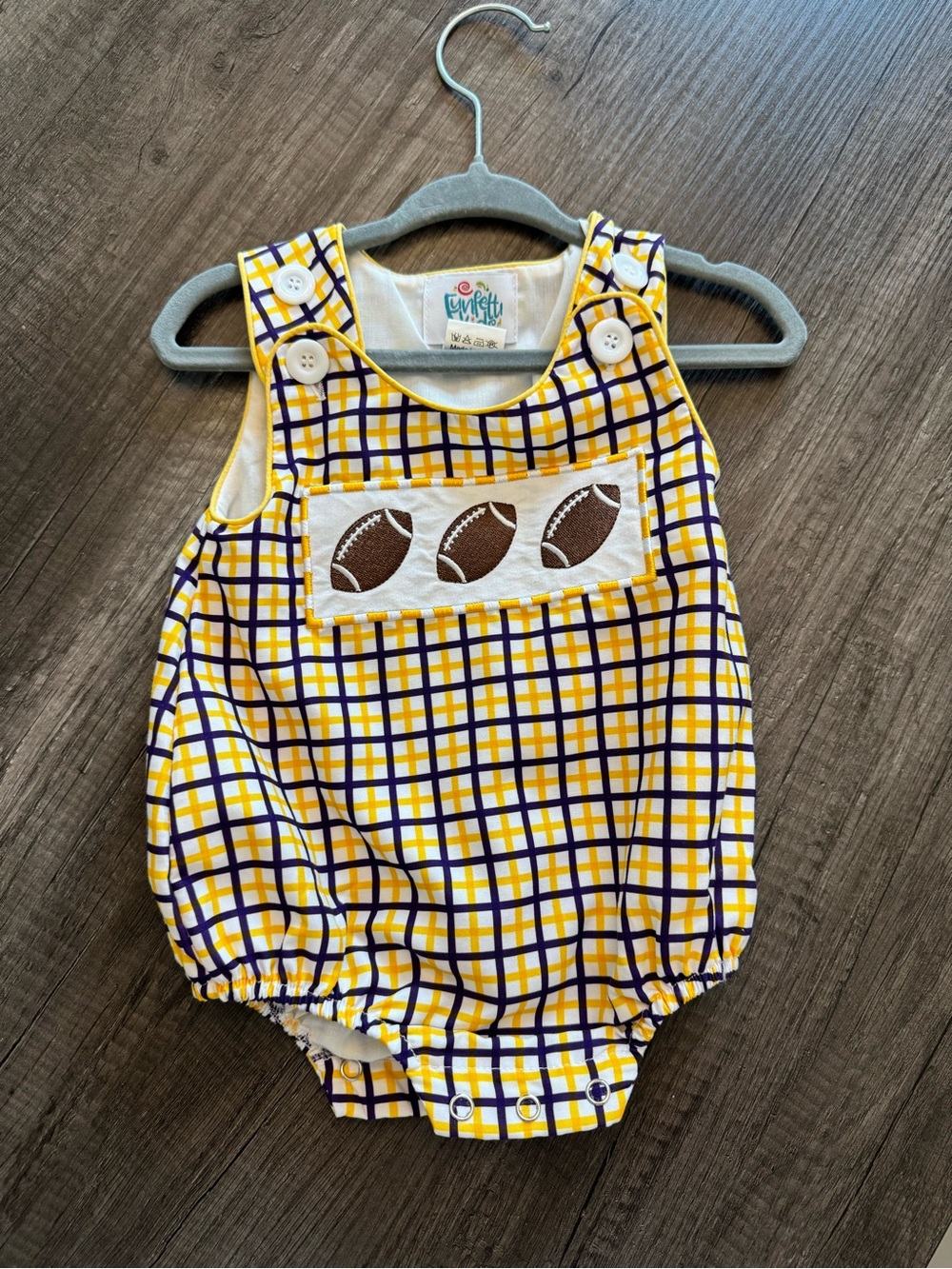 Yellow & Purple Plaid Football Bubble Romper